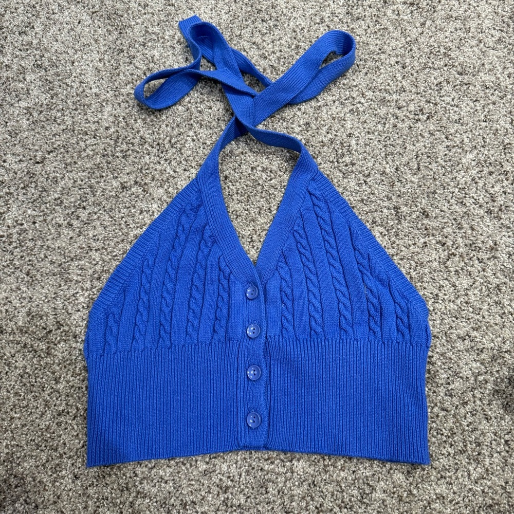 Blue Cropped Halter Tank Top